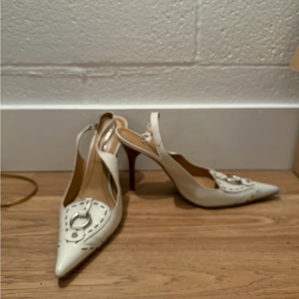 White BCBG Slingback Heels